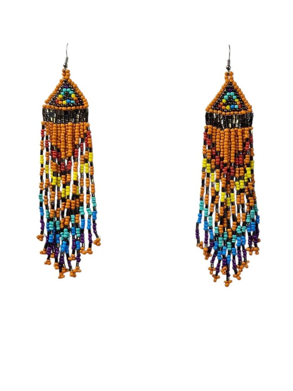 Handmade Native-Inspired Beaded Dangle Earrings Multicolor Fringe Boho Festival